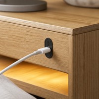 Slimme nachtkastje LED digitale klok display draadloos oplaadstation LED basisverlichting aanraakbediening open lade moderne slaapkamer nachtkastje
