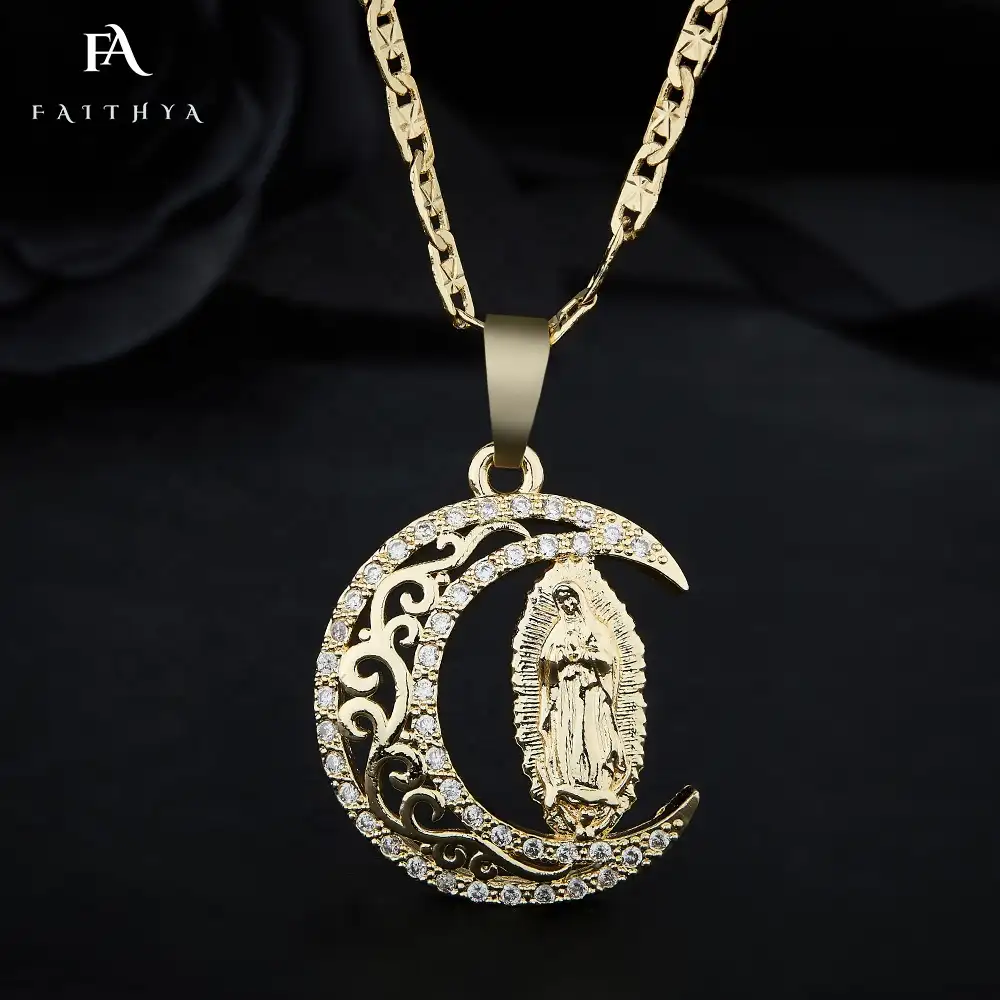 Colgante de Oro de 14 quilates con forma de luna, joyería exquisita de Oro de 14k con diseño de madrina de la luna