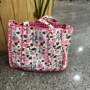 กระเป๋าผ้าฝ้ายสไตล์โมเดิร์น กระเป๋าช้อปปิ้ง/กระเป๋าสะพายไหล่ กระเป๋าเย็บลายตาราง สำหรับผู้หญิง กระเป๋าเดินทาง กระเป๋าถือสุดสัปดาห์ กระเป๋าถือทำมือ - Product Image 1