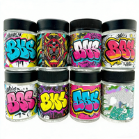 Contenants ronds transparents anti-odeur personnalisés, pots en verre de 2/3/4 oz avec couvercles noirs résistants aux enfants, pots à fleurs de 3,5 g