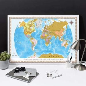 ملصق خريطة عالمية فاخر عالي الجودة باللون الأزرق للخدش مخصص للسفر ديكور المنزل والمكتب مصنوع من الحرف الورقية الممتازة - Product Image 5