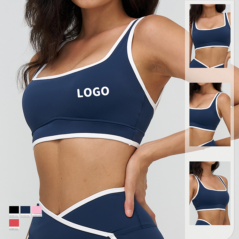 2025 Contrast Color Square Shaped Neckline Padded Shockproof Compression Bras Active Wear Sports Yoga Bra