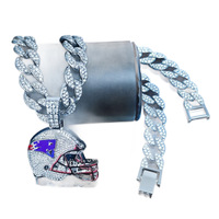Collier pour homme style hip-hop sportif avec pendentif casque et chaîne cubaine