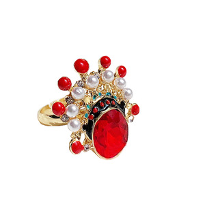 หน้ากากงิ้วปักกิ่งสไตล์จีนสำหรับผู้หญิง แหวนนิ้วชี้ประดับคริสตัลสีแดงและมุก ชุบด้วยไฟฟ้า สไตล์เกาหลี แบบคนดังในอินเทอร์เน็ต - Product Image 5