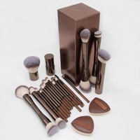 Ensemble de 20 pinceaux de maquillage en aluminium couleur café, poils doux qui n'irritent pas la peau, houppette complète, coffret cadeau élégant