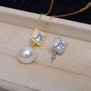 Pendentif en argent S925 fait à la main, accessoire de bricolage, support carré pour pendentif suspendu, support vide pour perle de 8 à 13 mm, accessoires pour boucles d'oreilles 4432 - Product Image 1