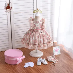 Yoliyolei New Born Young Girls Petti Dress Ruffle Sleeve Children Princess Floral Fancy Dress For Baby Girl