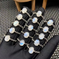Vente en gros de cristaux de bijoux réglables pierre précieuse de guérison natur blue flash moonstone bagues en cristal pour cadeau