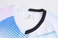 Jersey Badminton Custom Line Print 100% Poliester Kontras Bahu Cepat Kering Menyerap Keringat Pakaian Latihan Tim Logo Custom