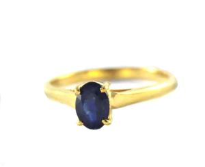 Bague classique en or jaune 14 carats massif avec saphir bleu naturel ovale 5x7mm, pierre de naissance, pour fête, par le fabricant de bijoux - Product Image 6