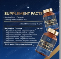 Capsules de magnésium de qualité supérieure OEM/ODM avec 700 mg de complexe de glycinate de magnésium, capsules non-OGM, favorisent le sommeil réparateur et la relaxation, soulagent le stress