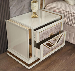 Modern Style 5 Pc Queen Upholstered Bedroom Set with Wood and Gold Accents in Beige for Hotel Use by OE HOME - Product Image 3