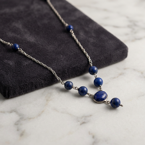 Collier pendentif Art Palace en argent 925 et lapis-lazuli, chaîne à perles classique, unisexe, à porter au quotidien - Product Image 4