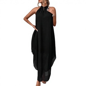 Nouvelle Robe Longue Décontractée d'Été en Polyester Grande Taille, Style Halter Dos Nu à Lacets Naturels, Ourlet Courbé Sans Manches - Product Image 3