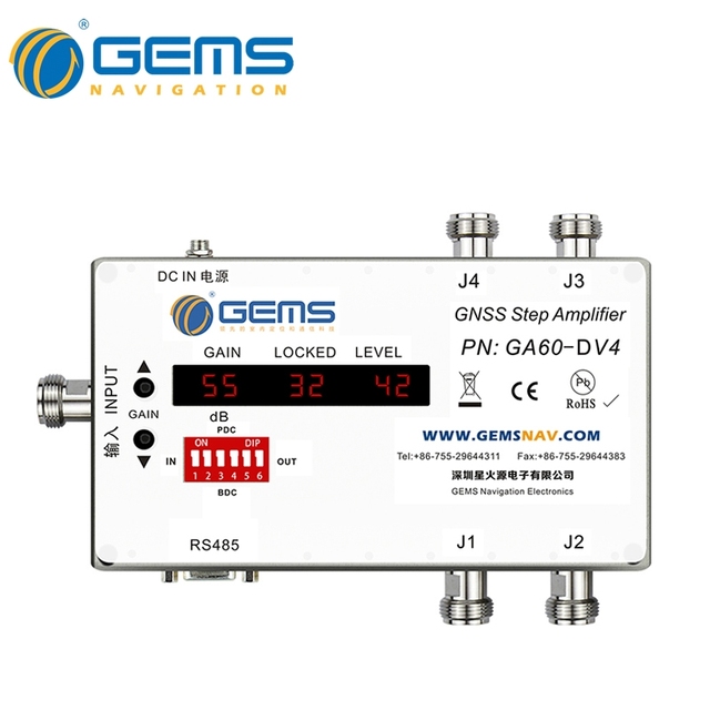 Gain Programmed Digital Display Adjustable GNSS Amplifier 4 Way Output GA60-DV4