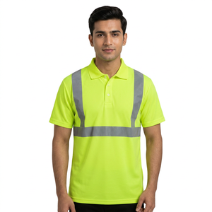 Top Polyester/Cotton Breathable Unisex Safety <b>Orange</b> Shirt Construction Safety Workwear Reflective High Vis Safety <b>Polo</b> Shirt - Product Image 1