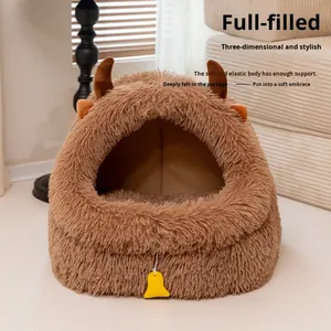 Cama de Felpa <span class=keywords><strong>para</strong></span> Perros y Gatos, Diseño de Monstruo Pequeño, Estampado de Animales de Dibujos Animados Modernos, Cálida y Acogedora <span class=keywords><strong>para</strong></span> Dormir Profundamente en Todas las Estaciones - Product Image 2