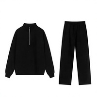 Ensemble de survêtement décontracté pour homme avec col montant et demi-zip, sweat-shirt ample et pantalon de jogging, tenue deux pièces automne-printemps