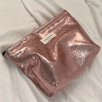 Nouveau Simple brillant paillettes argent maquillage trousses de toilette Logo personnalisé à la mode soins de la peau stockage sac cosmétique pour les femmes