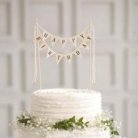Nouveau gâteau drapeau Topper cuisson décoration outils bois Gadgets papier bonne fête anniversaire décor avec lettre motif