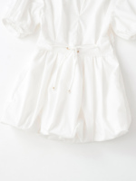 Robe courte décontractée à col rabattu, manches courtes, couleur blanche, à lacets, pour femmes