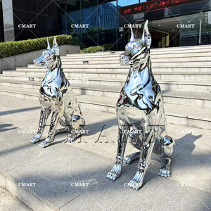 Sculpture <span class=keywords><strong>de</strong></span> Doberman en fibre <span class=keywords><strong>de</strong></span> verre 3D grandeur nature, chromée sur mesure, pour hall d'hôtel, grande sculpture extérieure, sculpture géante sur mesure - Product Image 2