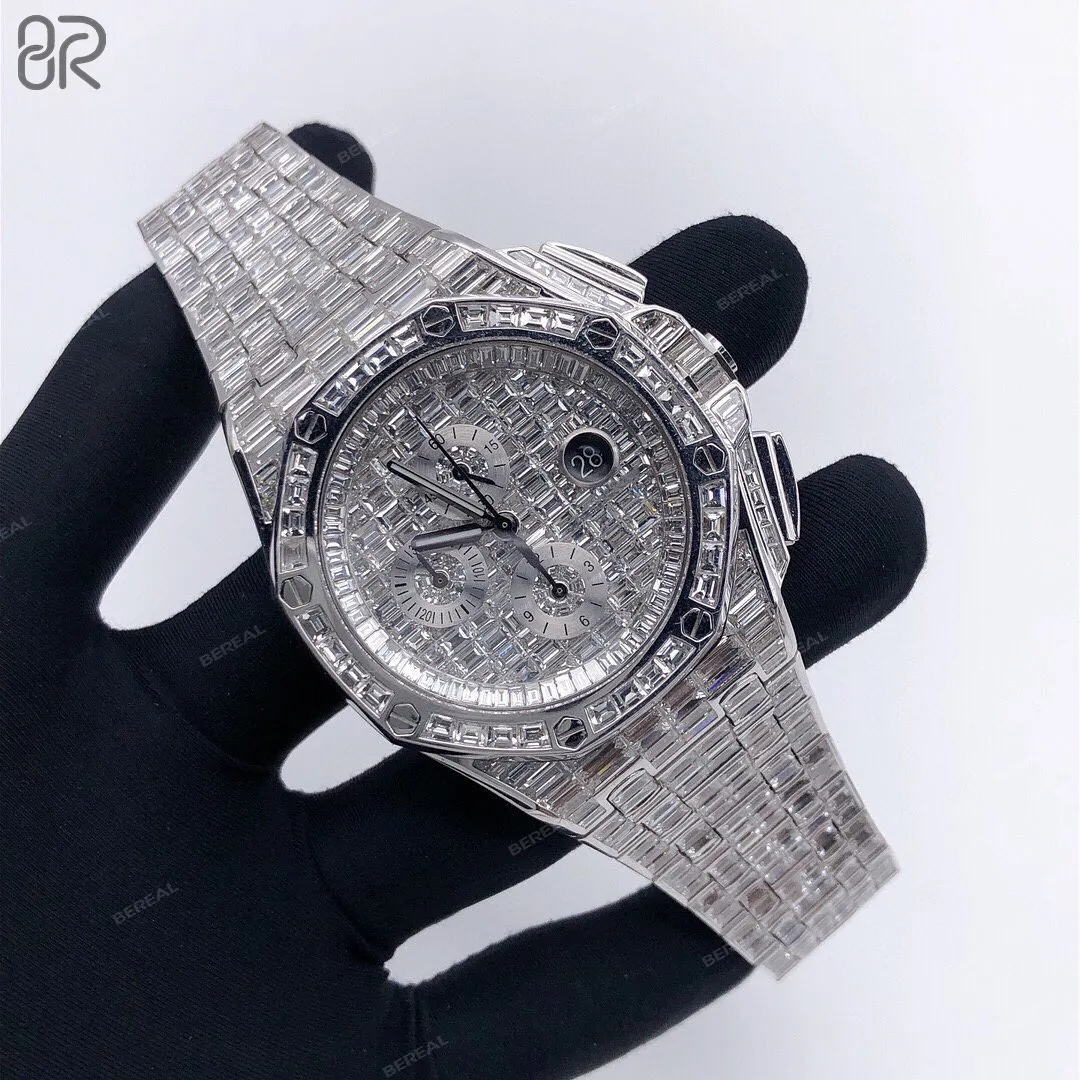 Custom VVS Moissanite Mechanical Watch Pass Diamond Tester Baguette 925 Silver Gold Plated Iced Out Luxury Fine Jewelry