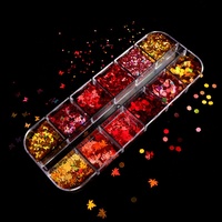 Paso Sico French Kit de Nail Art 3D Multi-Designs, Formes Irrégulières Feuille d'Érable, Couleurs Chatoyantes, Paillettes Créatives DIY pour Manucure