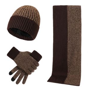 Ensemble bonnet, écharpe et gants en tricot jacquard à carreaux, épaissi, bicolore, pour l'automne et l'hiver - Product Image 5