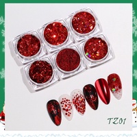 BOJUN TZ Collection de Noël 6 Couleurs – Kit de Flocons 80-100 Pièces Carrées pour Ongles – Style Salon de Manucure – Emballage Boîte