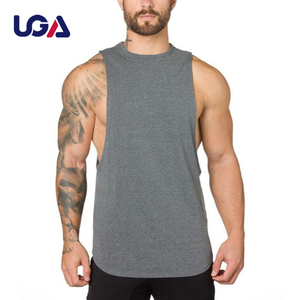 Débardeur d'été de couleur unie respirant pour la course <span class=keywords><strong>à</strong></span> pied Oversize Workout 100% Cotton Loose Drop Arm Stringer Vest Men Tank Top - Product Image 1