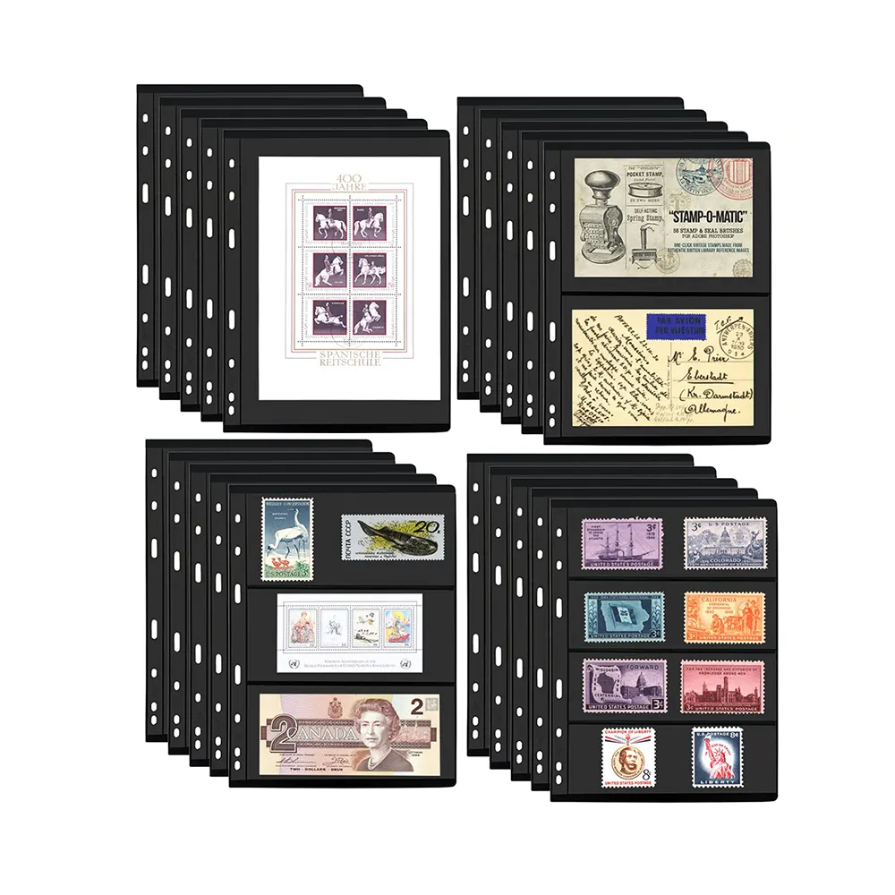 Feuille de Reliure Double Face pour Collection de Timbres, 1/2/3/4 Rangée, Lettres, Cartes Postales, Cartes Postales