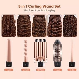 5 en 1 Interchangeable Cheveux <span class=keywords><strong>Fer</strong></span> À Friser Curl Baguette Curling Ensemble LCD Affichage Marque Privée Cheveux Bigoudi Rouleau Brosse Chaude Peigne Outils - Product Image 3