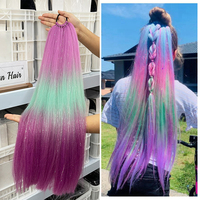 Nouvelles mèches de cheveux avec cheveux tressés jumbo sur bande élastique, extensions de cheveux synthétiques, mèches scintillantes, queue de cheval tressée