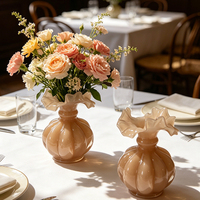 Vase en verre artisanal 2026 en forme de citrouille à volants, support décoratif pour fleurs, idéal pour la maison, la table, les étagères et la présentation de cadeaux