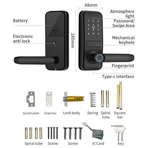 Kunci pintu TTLock WIFI kamar tidur rumah eksterior keamanan tinggi kunci pintar kartu kata sandi cetak jari tombol elektrik OEM dengan pegangan - Product Image 6