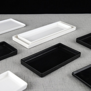 Bandeja rectangular de melamina, larga, estrecha, poco profunda, de plástico, plana, para servicio de café y té en hoteles. - Product Image 2