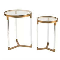 Moderner Beistell tisch Edelstahl rahmen Transparenter Acryl Couch tisch Set Marmorplatte Quadratisches Muster Ende Wohnzimmer möbel