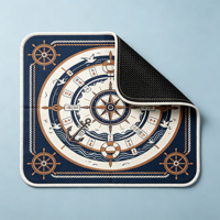 Tapis de Mahjong Brun avec Impression Flèches et Cibles, Antidérapant, Style Vintage Américain, pour 4 Joueurs