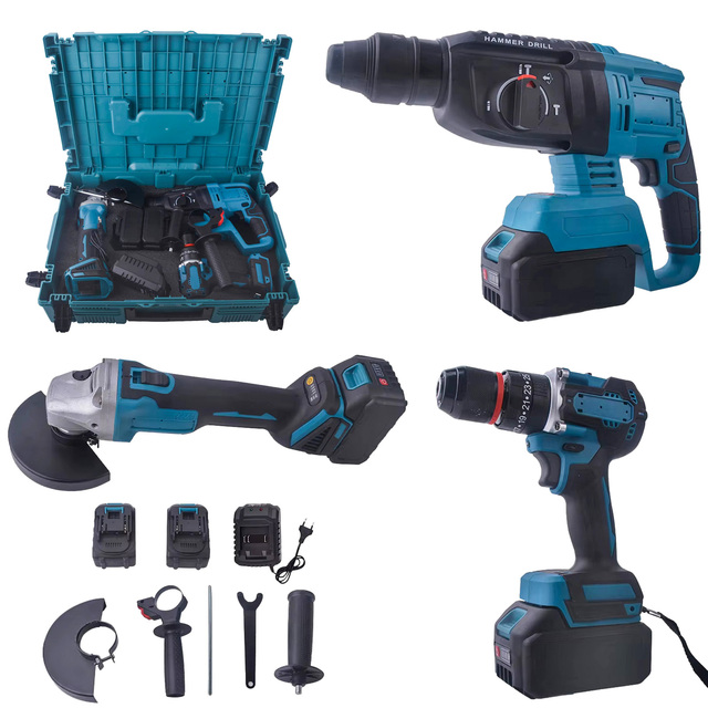 3 Pieces Power Tool Combo Kit Brushless Impact Drill Sds Rotary Hammer Drill Rechargeable Angle Grinder Lithium Battery Tools