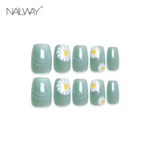 Pointe d'<span class=keywords><strong>ongle</strong></span> en gel souple carrée courte de couleur <span class=keywords><strong>vert</strong></span> <span class=keywords><strong>clair</strong></span>, 10 pièces, effet œil de chat, imprimé floral, design tendance, couverture complète des ongles - Product Image 3