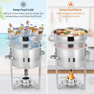 Stainless Steel Round Tabletop Steam <b>Table</b> Insulated <b>Buffet</b> Catering Restaurant Hotel Commercial Soup Warmer - Product Image 5