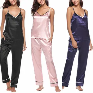 Solid Color Satin Silk Women Pajamas