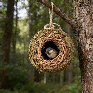 Nid d'oiseau suspendu, ornement de jardin, bouche ronde en résine faite à la main pour la décoration des oiseaux de compagnie - Product Image 2