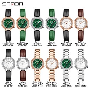 Reloj de Cuarzo para Mujer Sanda 1128, Esfera Verde, Diseño Retro de Lujo con Diamantes, Resistente al Agua, Redondo - Product Image 3