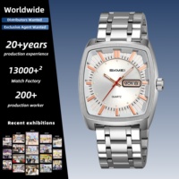 Montre-bracelet carrée incurvée SKMEI 9354 pour homme, bracelet en acier inoxydable, affichage jour et date, montre élégante pour le bureau et les tenues quotidiennes masculines