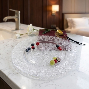 Assiettes <span class=keywords><strong>de</strong></span> présentation en verre dorées pour gâteaux d'anniversaire, assiettes à fruits peintes à l'or, design floral en relief, assiettes <span class=keywords><strong>de</strong></span> dîner artisanales – Offre Spéciale - Product Image 6