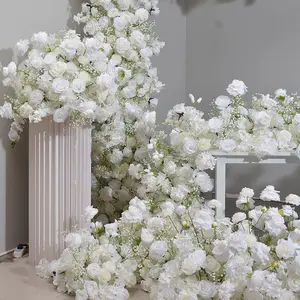 D-FR001 Hochzeitsrequisiten weiße Blumen Babyatemläufer Blumenreihen künstliche Blumen Tischläufer für Hochzeitsdekoration
