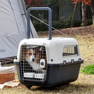 Fabrika fiyat taşınabilir havayolu onaylı tel kapı plastik Pet kedi yavru köpek seyahat taşıyıcısı kafes sandık kulübesi