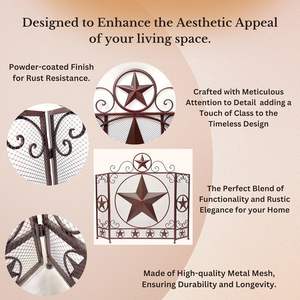 Rustic Brown 3-Panel Star Folding Metal Mesh Screen Decorative Fireplace Cover for Stand Alone <strong>Firescreen</strong> for Home Decor Iron - Product Image 4